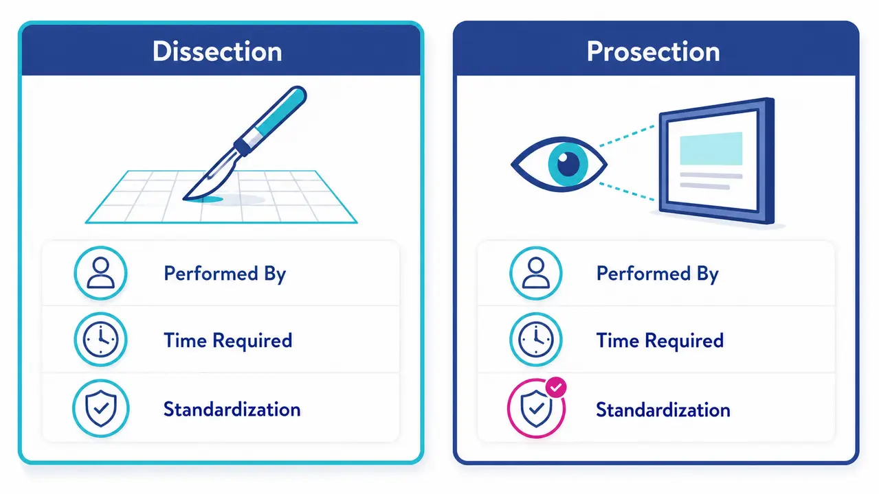 How is cadaver dissection different from prosection?